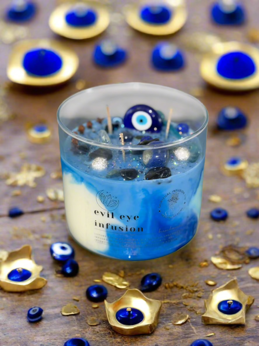 Manifest spiritual protection and ward off evil with the EVIL EYE INFUSION CANDLE
