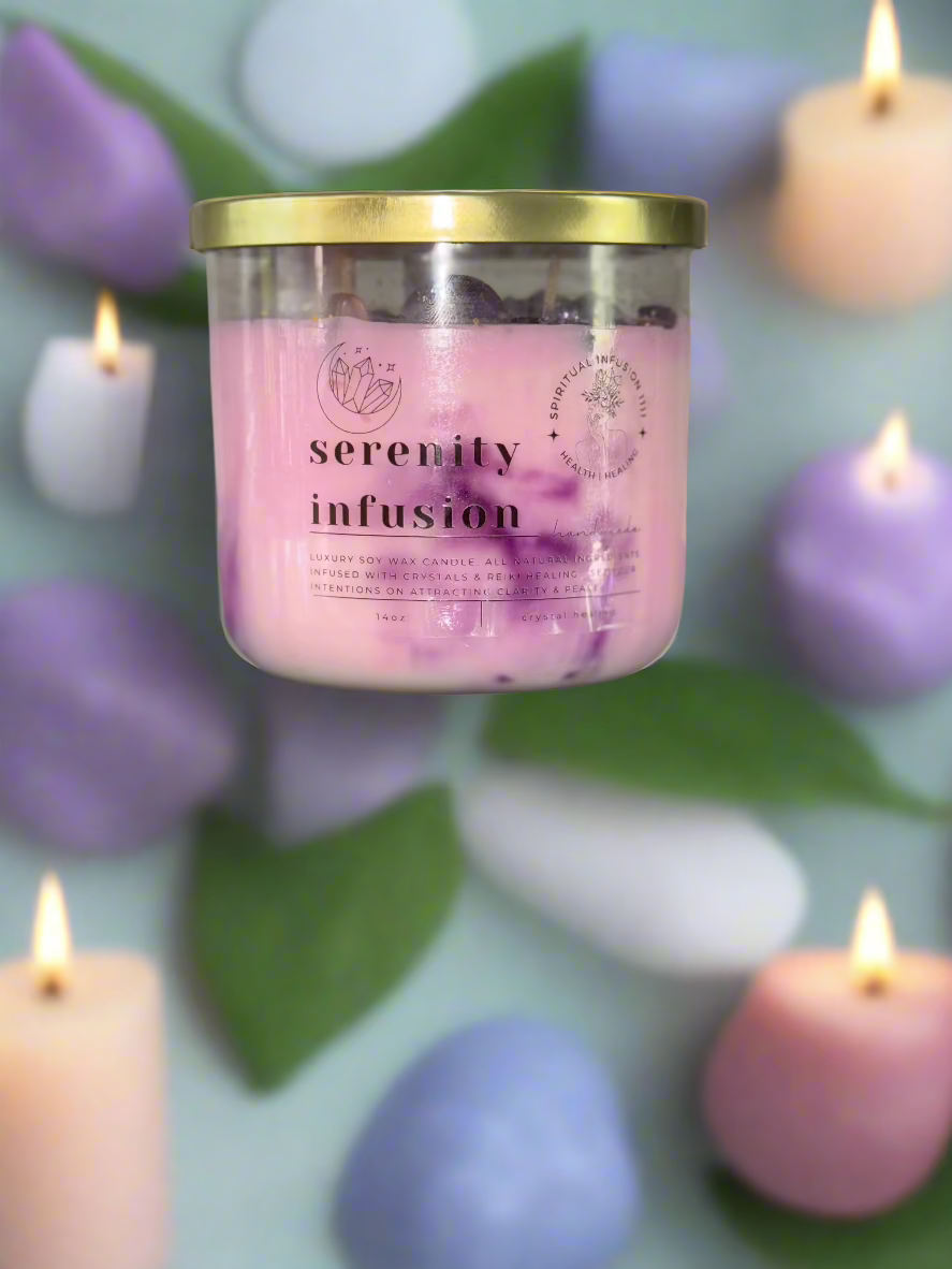 Manifest spiritual wisdom, peace, and activate your psychic gifts with the SERENITY INFUSION CANDLE