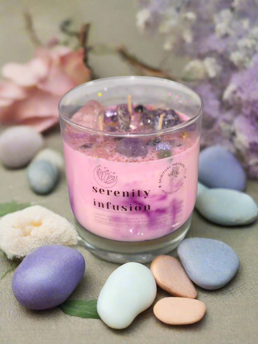 Manifest spiritual wisdom, peace, and activate your psychic gifts with the SERENITY INFUSION CANDLE