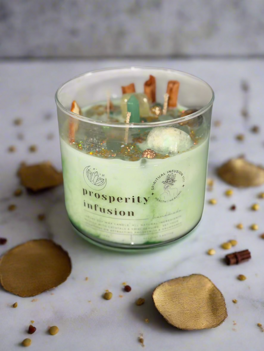 Manifest prosperity, wealth, and abundance with the PROSPERITY INFUSION CANDLE